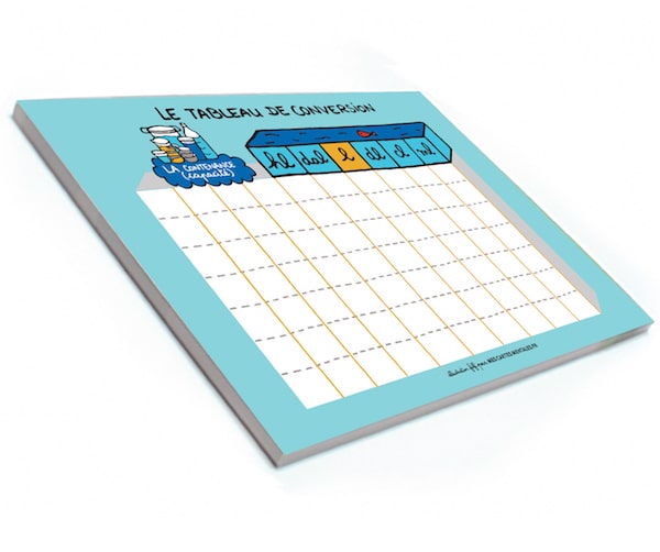 Bloc Notes A5 Tableau De Conversion Les Contenances Litre