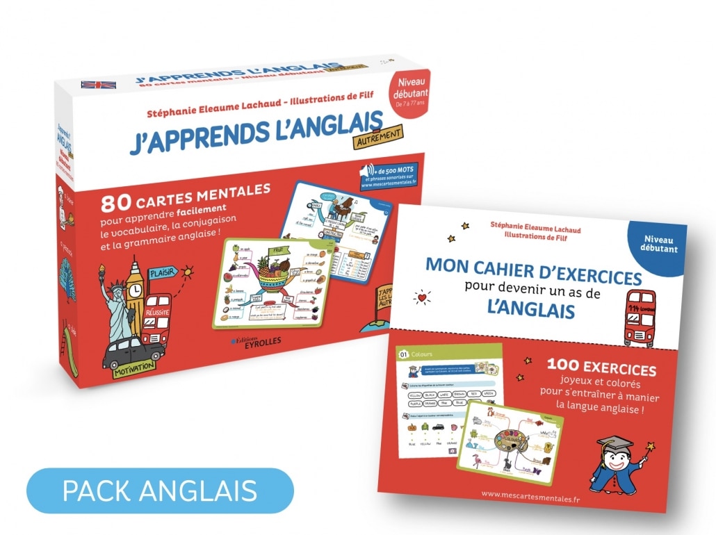 Coffret de cartes mentales J'apprends l'anglais + son cahier d'exercices