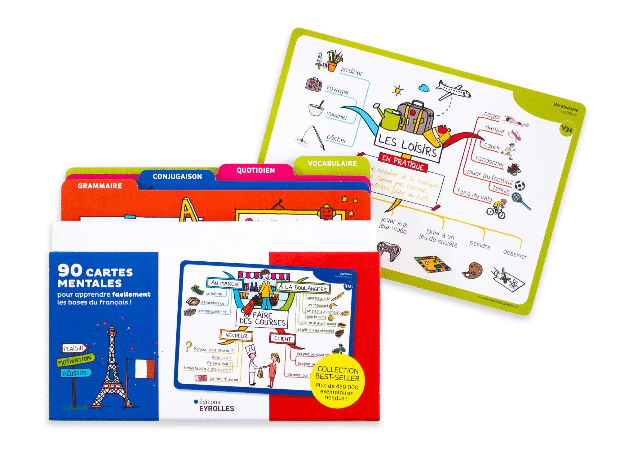 Coffret FLE 90 cartes mentales pour apprendre le français langue étrangère : carte mentale loisirs FLE