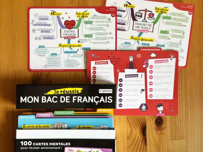 Coffret de cartes mentales niveau première pour réussir son bac de français intercalaire intentions d'auteurs : divertir, instruire