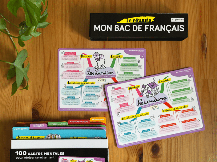 Cartes mentales niveau première pour réussir son bac de français intercalaire sur les mouvements littéraires : Les Lumières et le Naturalisme