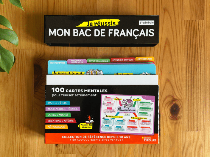 Coffret de 100 cartes mentales niveau première pour réussir son bac de français éditions Eyrolles par Stéphanie Eleaume-Lachaud et Filf