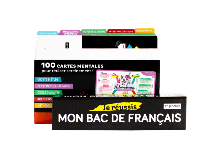 Coffret de 100 cartes mentales niveau première pour réussir son bac de français : objets d'étude, mouvements littéraires, outils de la langue, intentions d'auteurs, méthodologie
