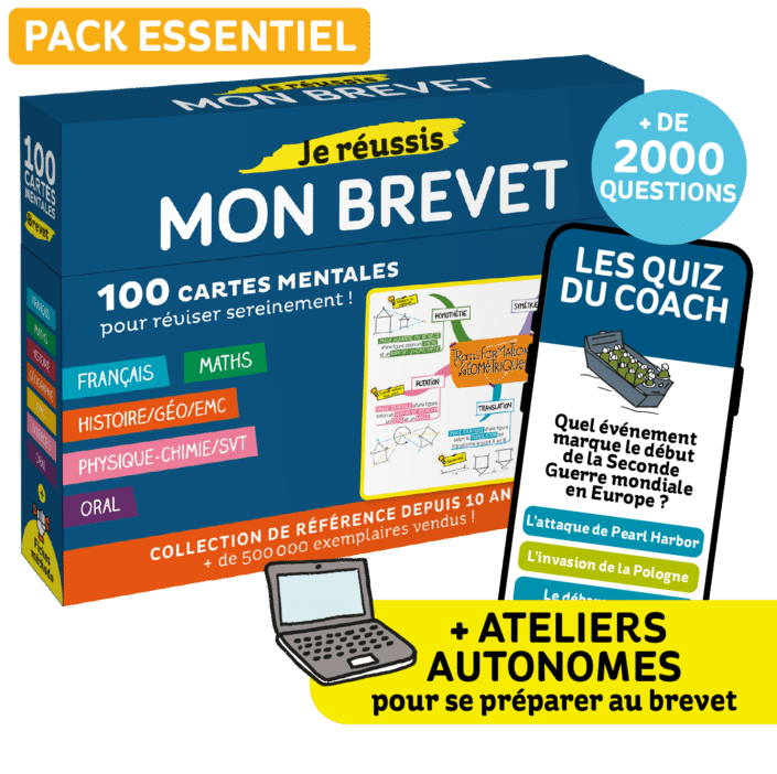 Pack essentiel brevet coffret de 100 fiches de révision + quiz en ligne niveau 3e pour préparer les épreuves