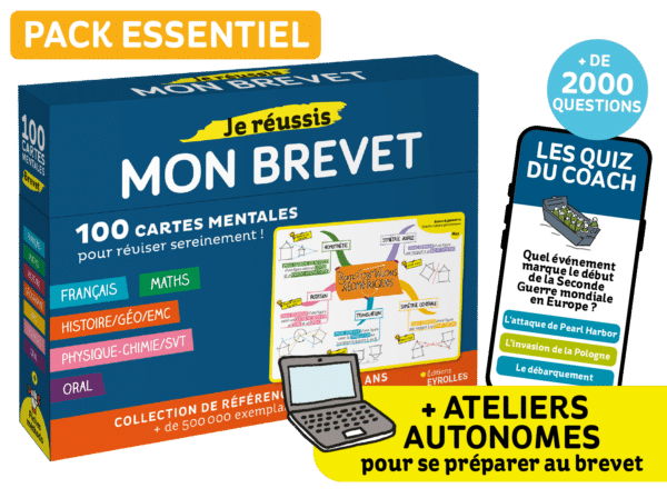 Vignette produit pack essentiel pour réussir son brevet : fiches de révision + quiz en ligne + ateliers autonomes pour s'entraîner