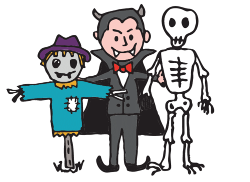 Vampire, squelette et épouvantail pour Halloween illustration Filf